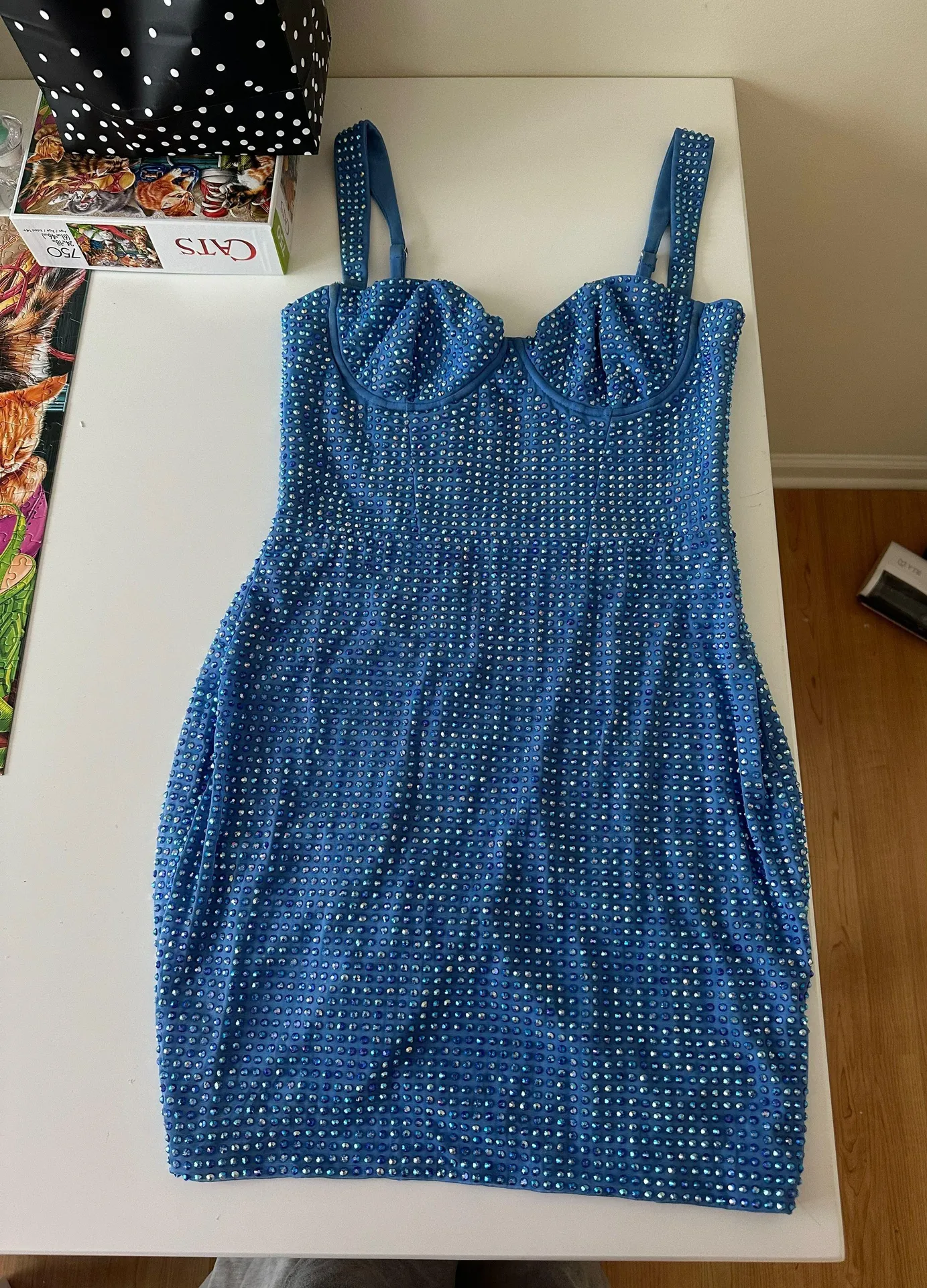 Blue Embellished Mini Dress - Image 2