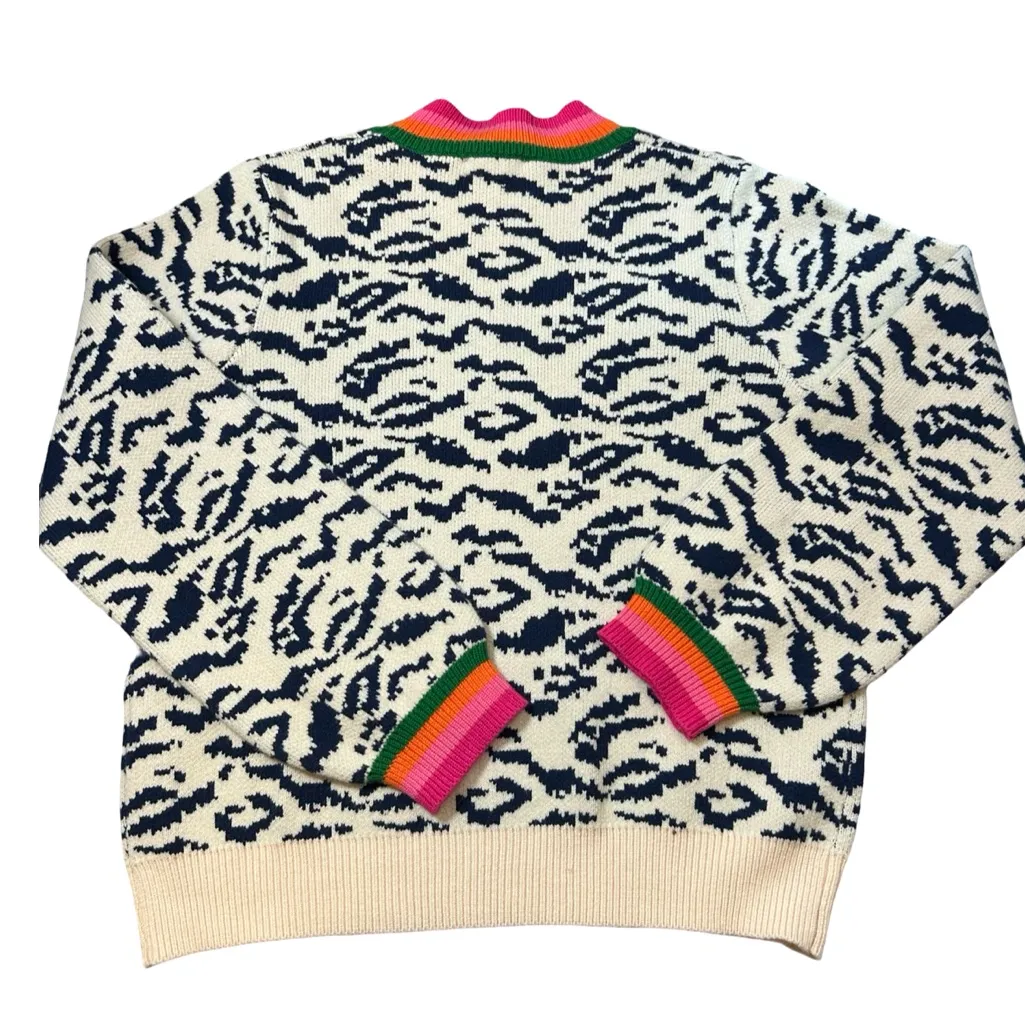 Anthropologie THML Navy Leopard Rainbow Stripe Sweater | XL | 🐆✨🌈 - Image 4