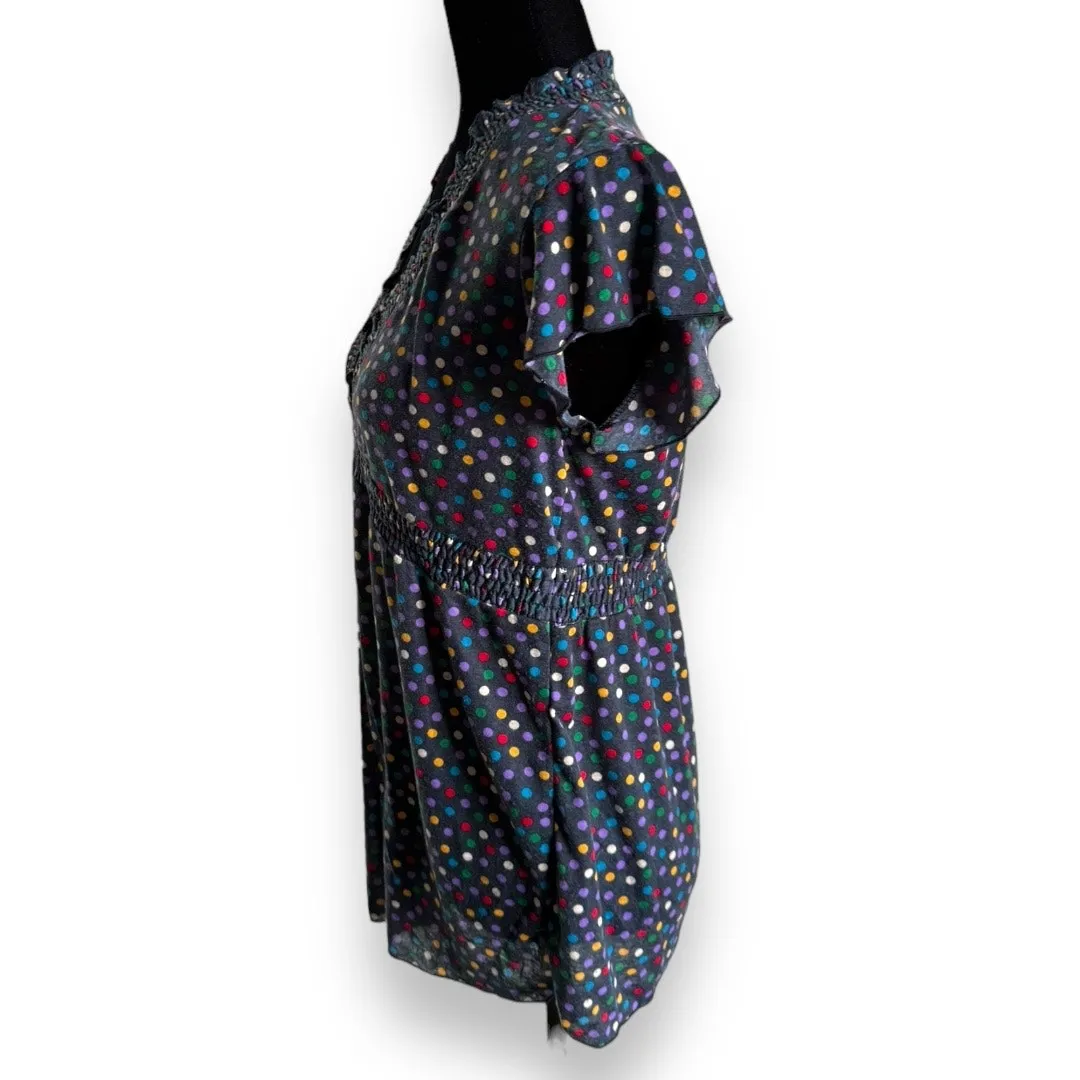 Julie's Closet Womens Top Sz L Maternity Gray Colorful Polka Dots Knit Ruffles - Image 6