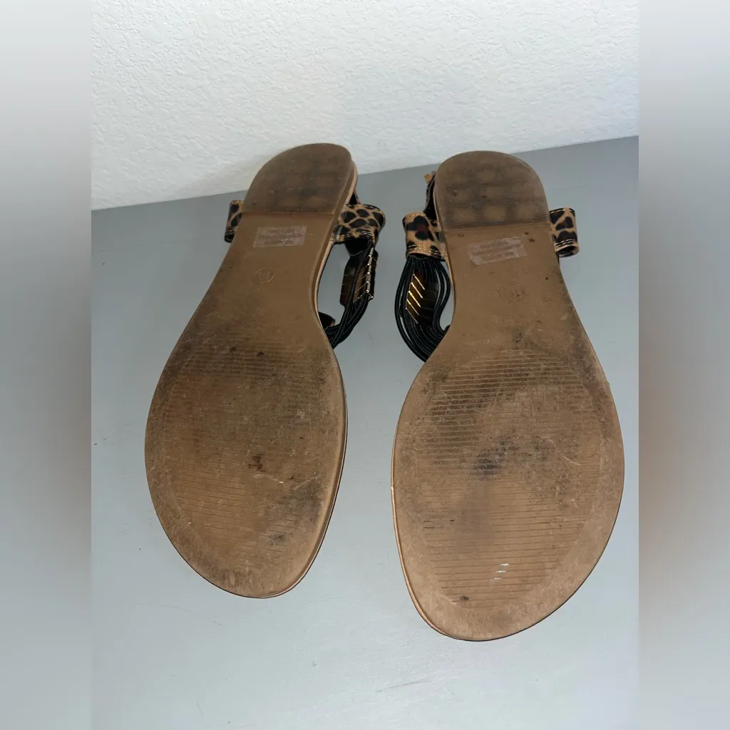 Cheetah Print Summer Crystal Bling Elastic Gladiator Thong Stretch Sandals Sz 10 - Image 11