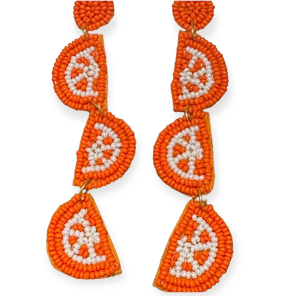 Boutique Handmade Orange Slices Beaded Earrings NWT - Image 4