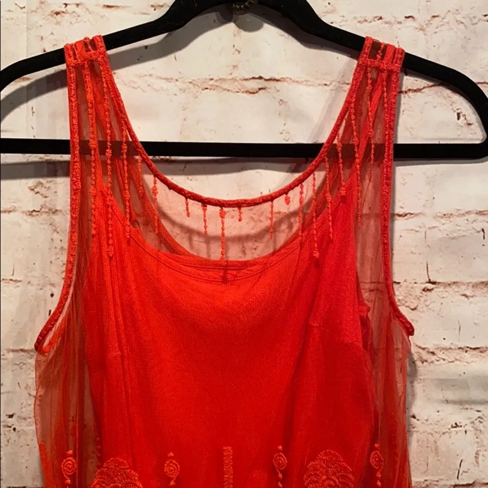 Free People lace overlay shift dress XS red slip - Image 2