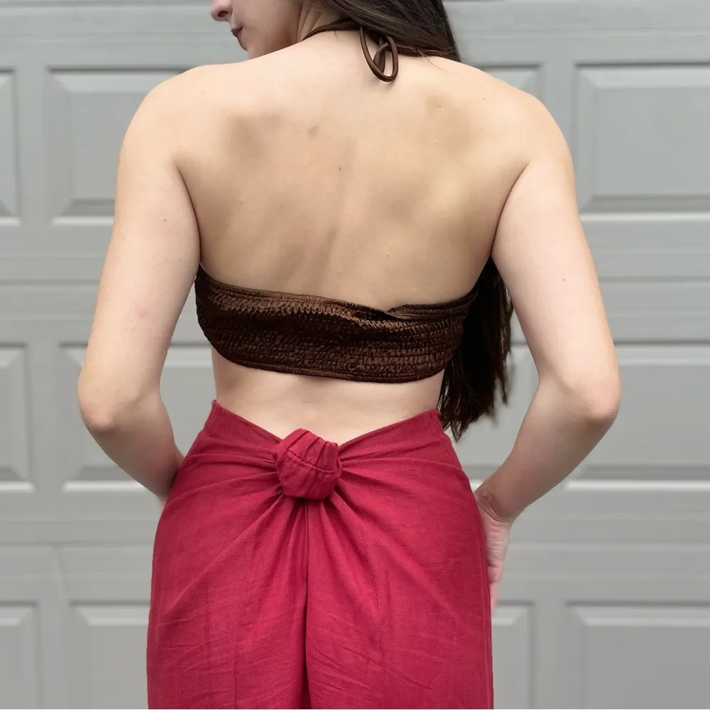 Princess Polly Brown Satin Ruched Bralette Halter Top 6 - Image 6