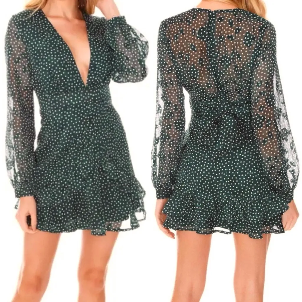 NEW Sage the Label Layla Green Ruffle Polka Dot Belted Mini Dress - Image 2