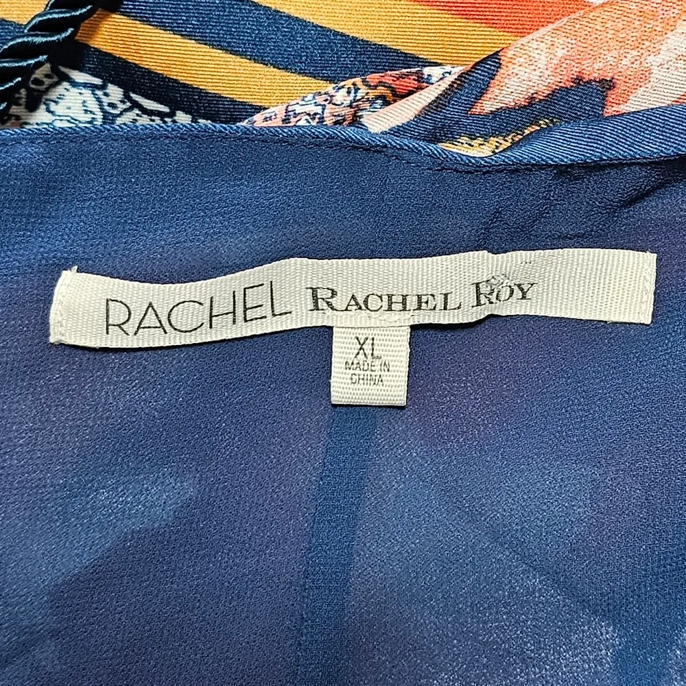 Rachel Rachel Roy Orange & Blue Floral Handkerchief Hem Belted Dres Size XL - Image 6