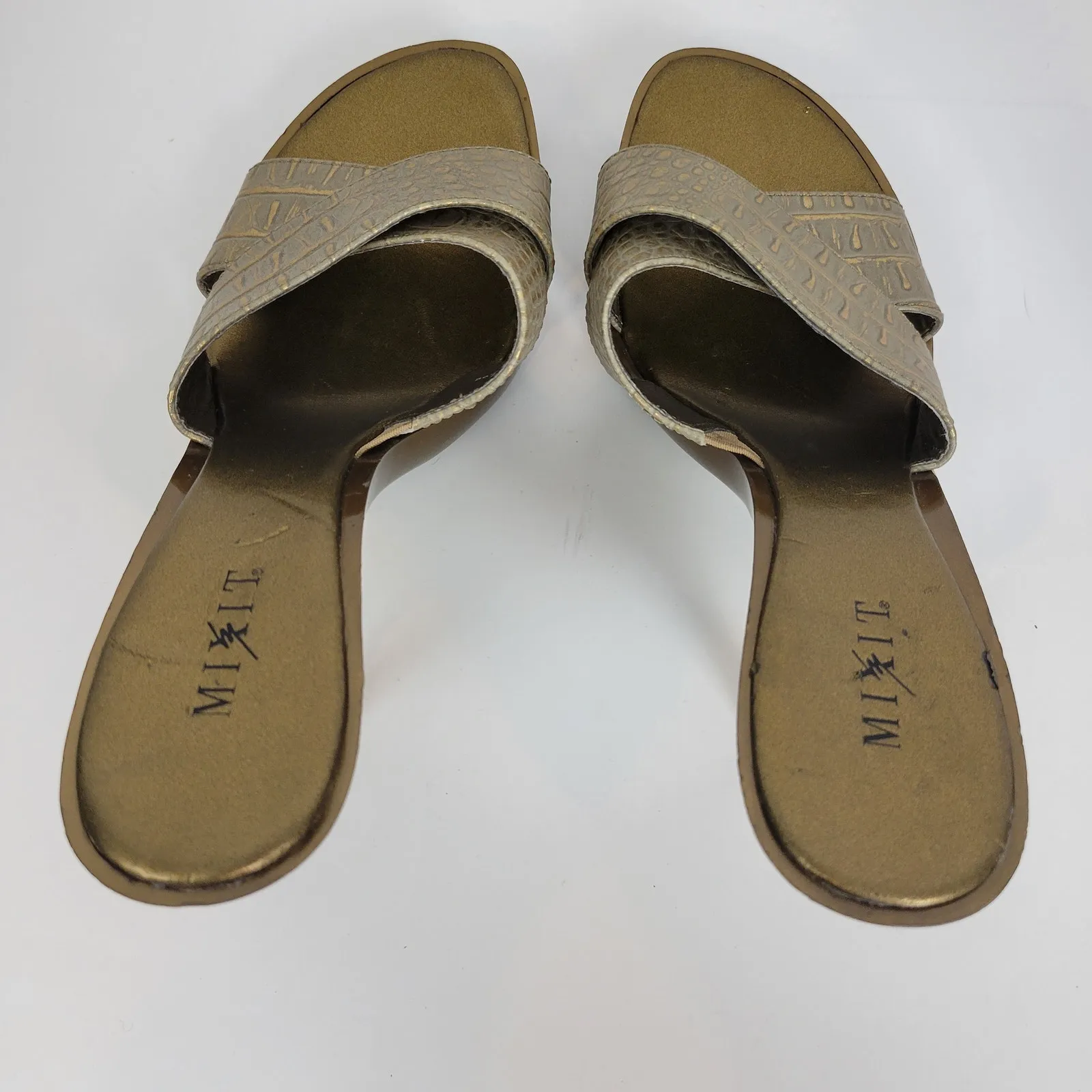 Mixit Womens Heels Size 8 Green Reptile‎ Embossed Leather Slip On - Image 4