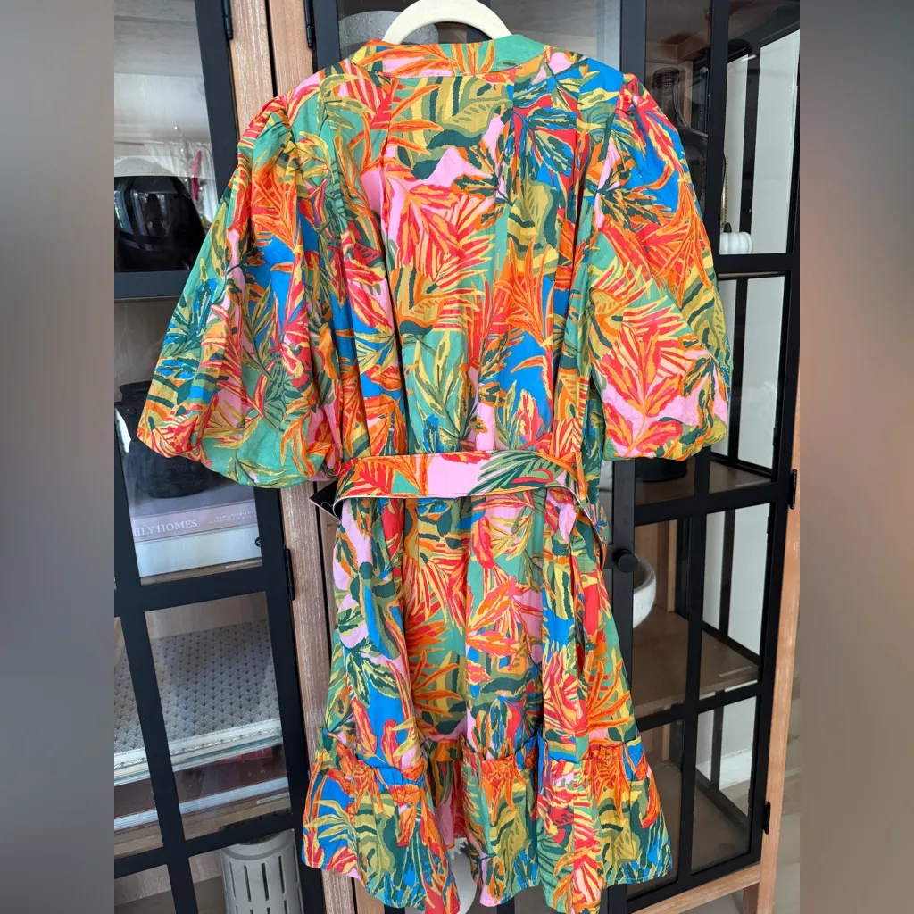 Paloma mini dress belt tropical colorful print puff sleeve farmrio ruffle jmarie - Image 3