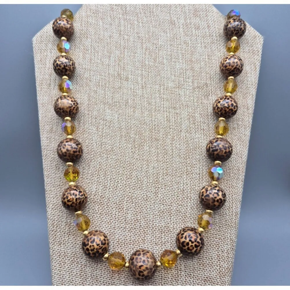 Joan Rivers Statement Necklace AB Wash Glass & Chunky Leopard Cheetah Print Bead - Image 3