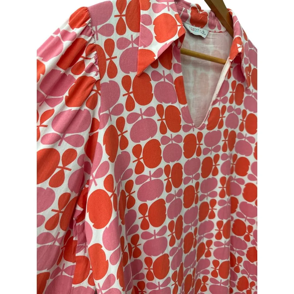 Compania Fantastica Geometric Pink & Red Long Sleeve Open Neckline Dress Size XL - Image 8