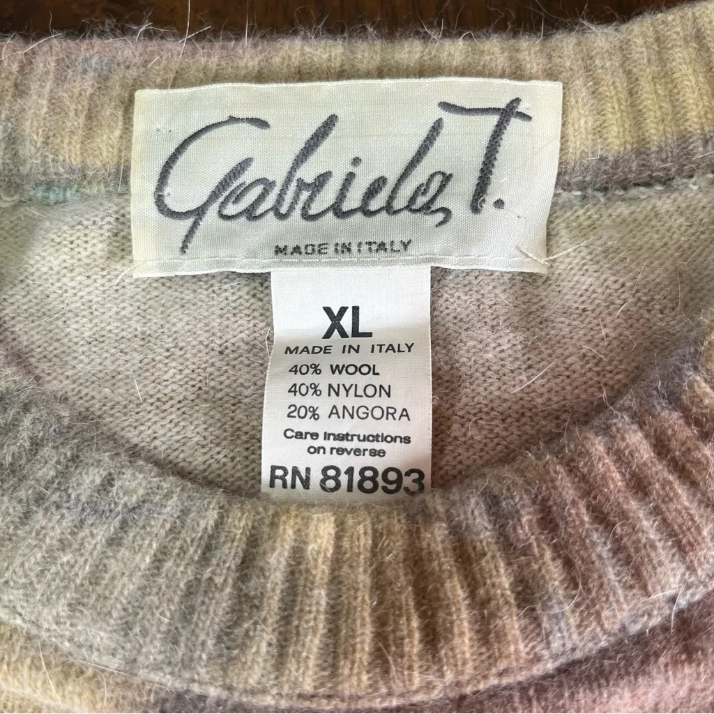 Vintage Gabriela T. Wool Angora Blend Oversized Crewneck Sweater Sz XL 90s Italy Blue - Image 2