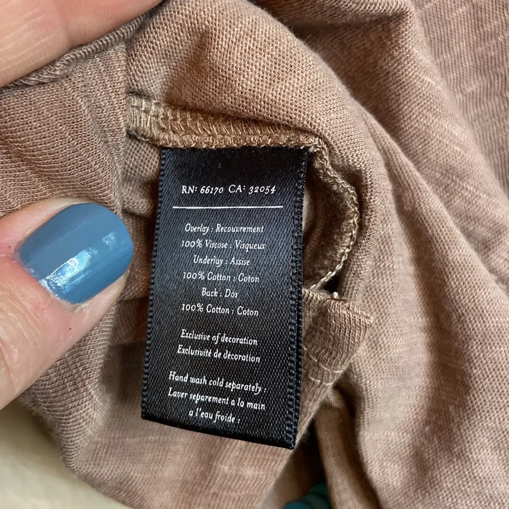 DELETTA ANTHROPOLOGIE S Sequined Beaded Sleeveless Cap Sleeve Shirt Top Tan Blue - Image 14