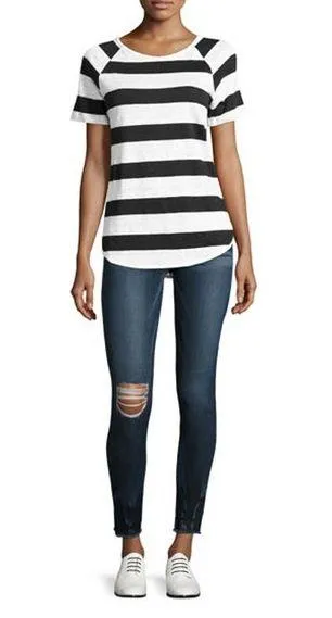 Frame Denim Le Skinny de Jeanne Crop Raw-Edge Jean Busted Knee Faded Thorpe 28 - Image 1
