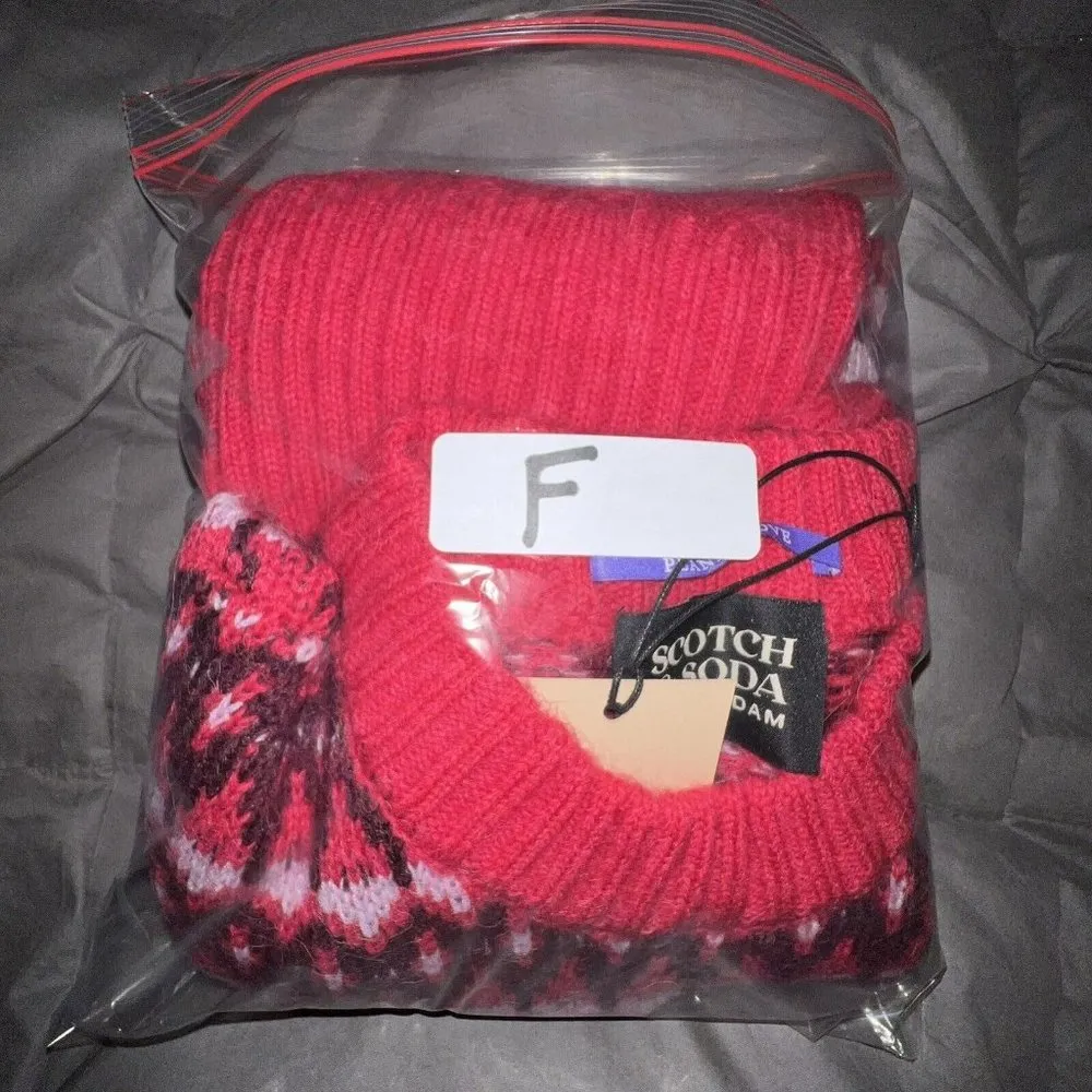 Scotch & Soda Cable Knit Fair Isle Sweater Cosmic Pink Red Alpaca Wool Blend Med - Image 11