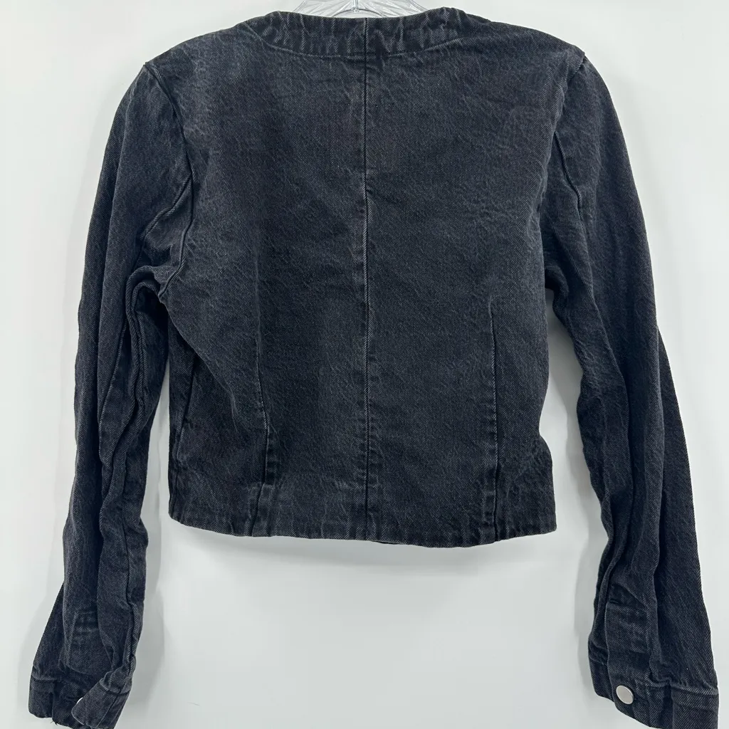 Abercrombie & Fitch Women's Black Collarless Denim Jacket Size XS - Image 3