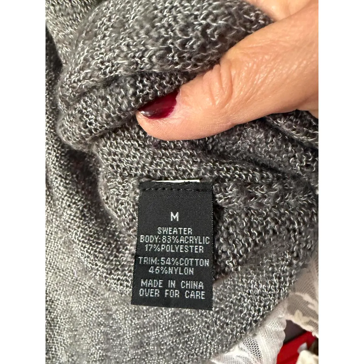 AB Studio Women's Gray Cardigan Sweater with Lace Trim, Size M - Image 4