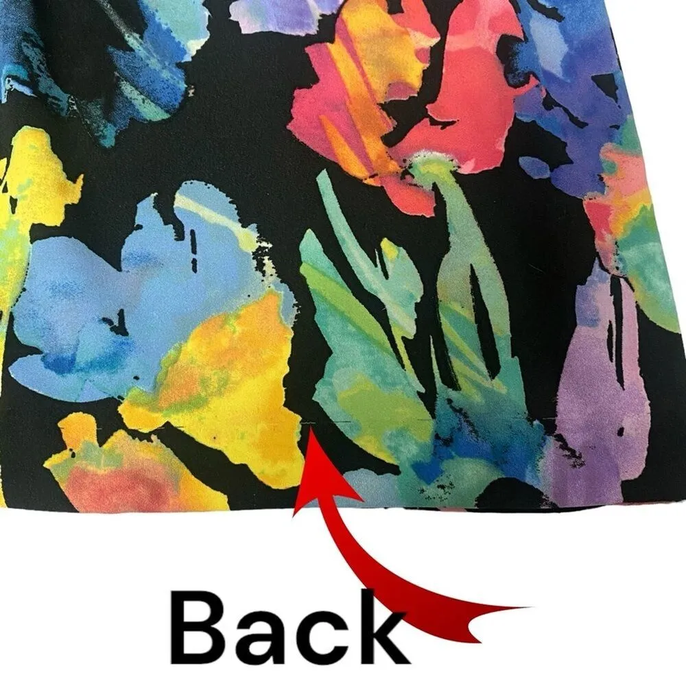 NYDJ Sylvia Stretch Crepe De Chine Dress Women's Size 8 Black Multi Lined - Image 15