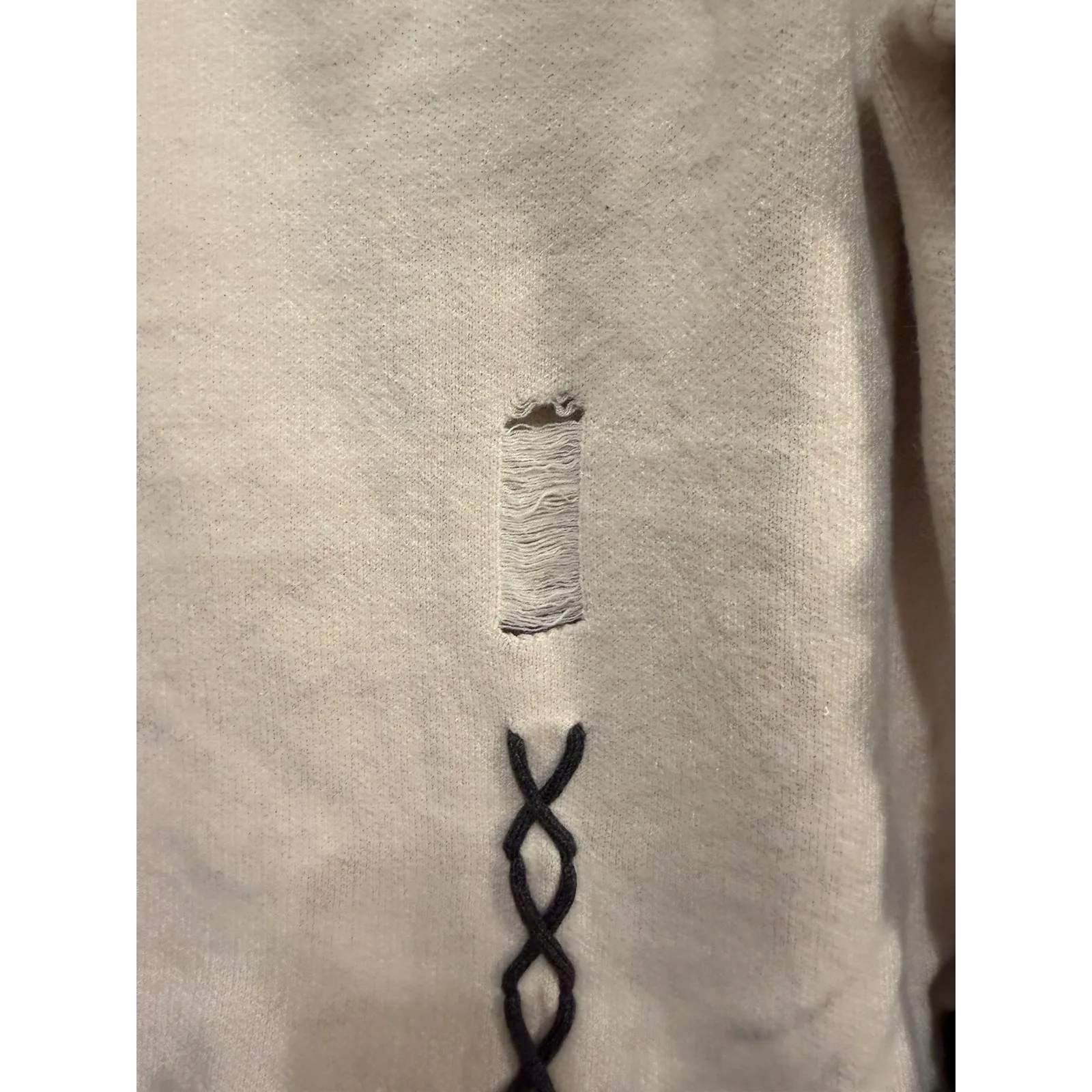 Distressed Lace Up Knit Sweater Women Beige Casual Streetwear Oversized Tan Size M - Image 5