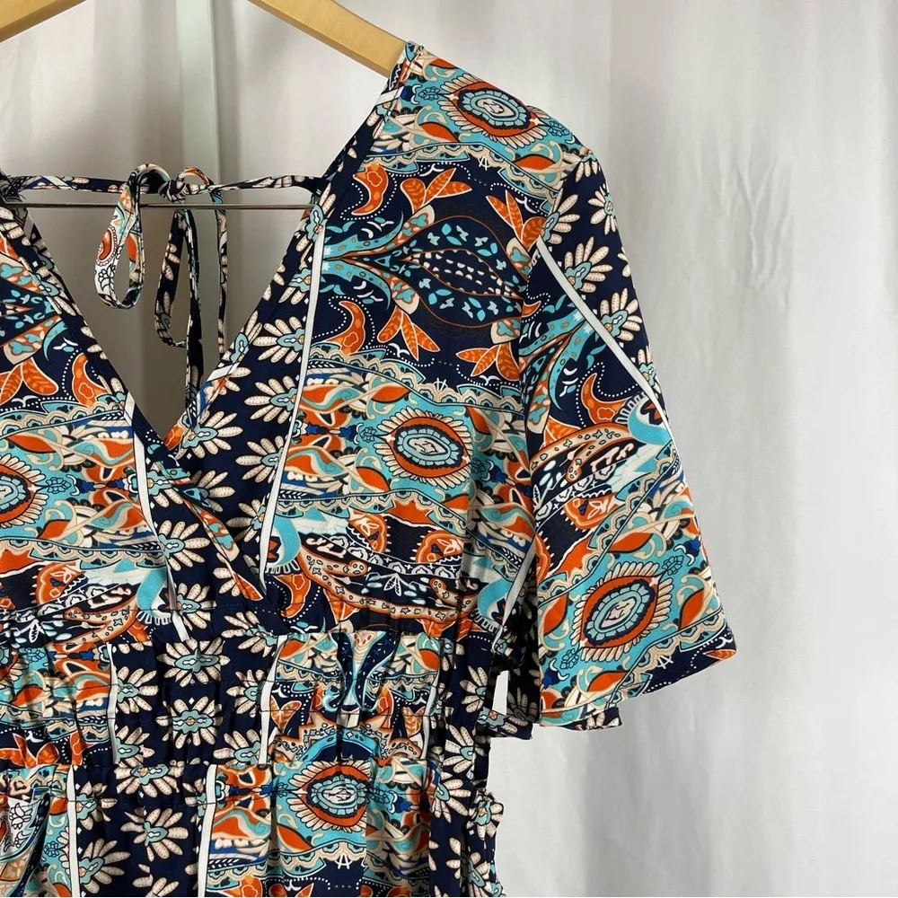 Shein Medium 6 Flowy Abstract Floral Print Dress Side Cut Outs Summer Vacation - Image 6