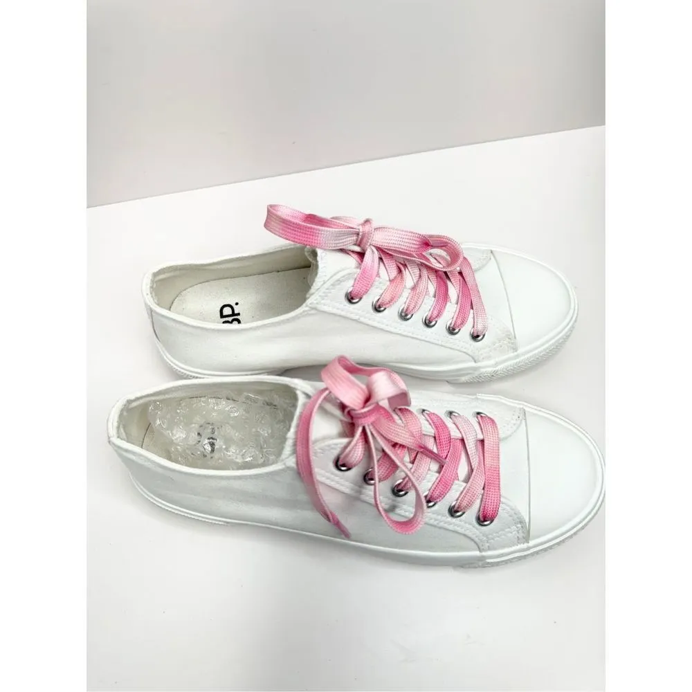 BP Canvas Sneakers Womens Size 6.5 White Pink Lace Up Casual Shoes - Image 4