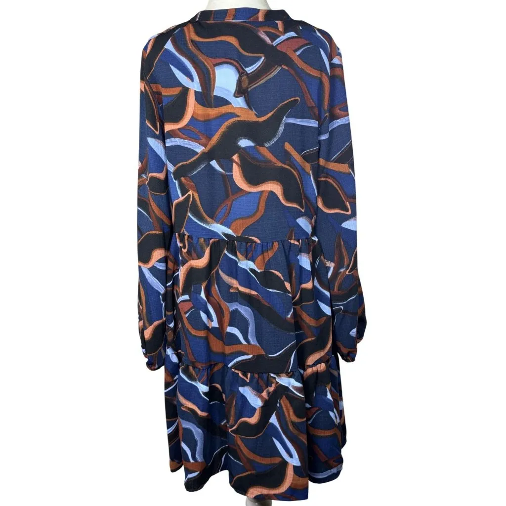 Nine West Womens Dress M Multicolor Abstract Print Tiered Long Sleeve Buttoned - Image 6