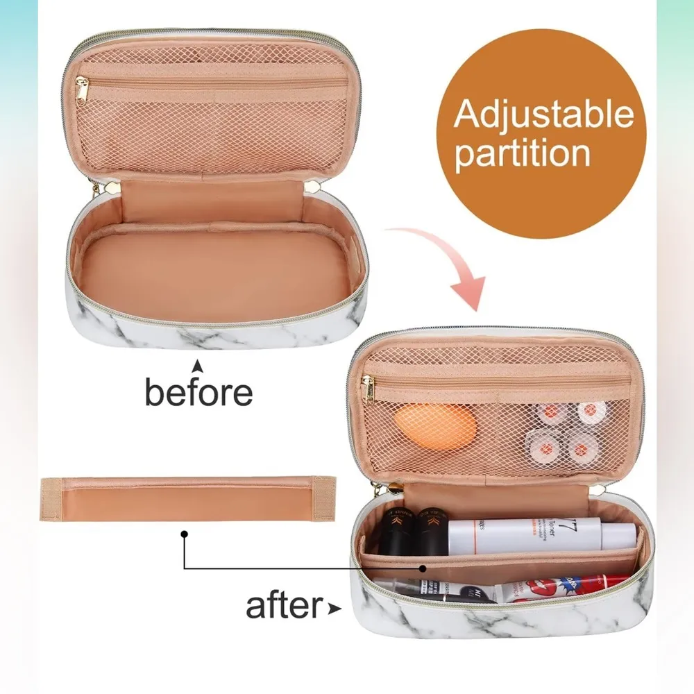 💄Relavel Marble Makeup Brush Bag Organizer💄– 2 Layer Travel Case with Handle ~sm White - Image 5