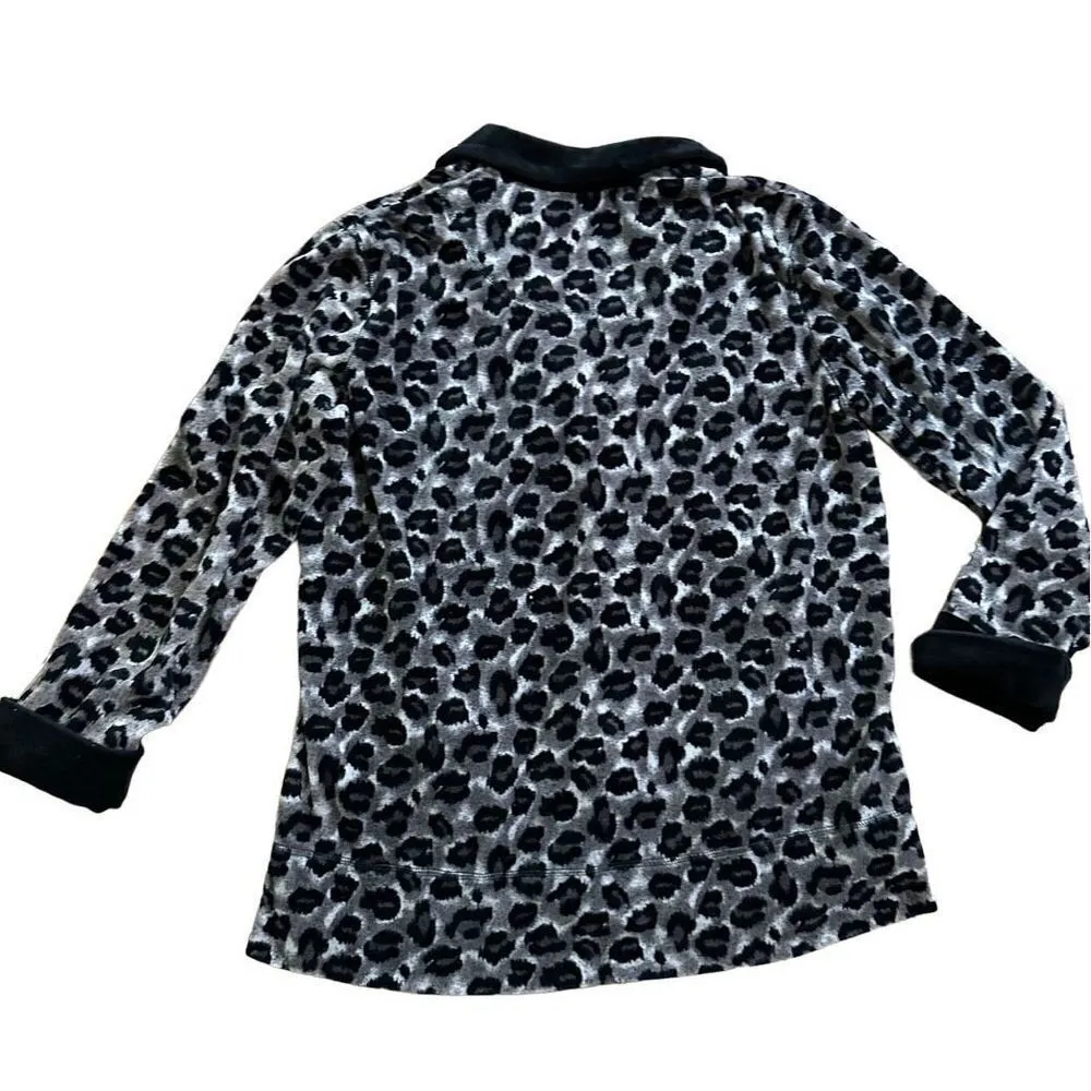 Dana Buchman black gray leopard print fleece pajama set sz M - Image 3