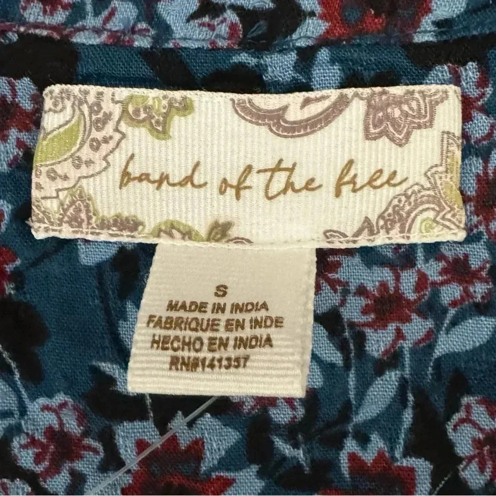 New BAND OF THE FREE Josie Blue Floral Print Long Sleeve V Neck Blouse Sz Small - Image 8