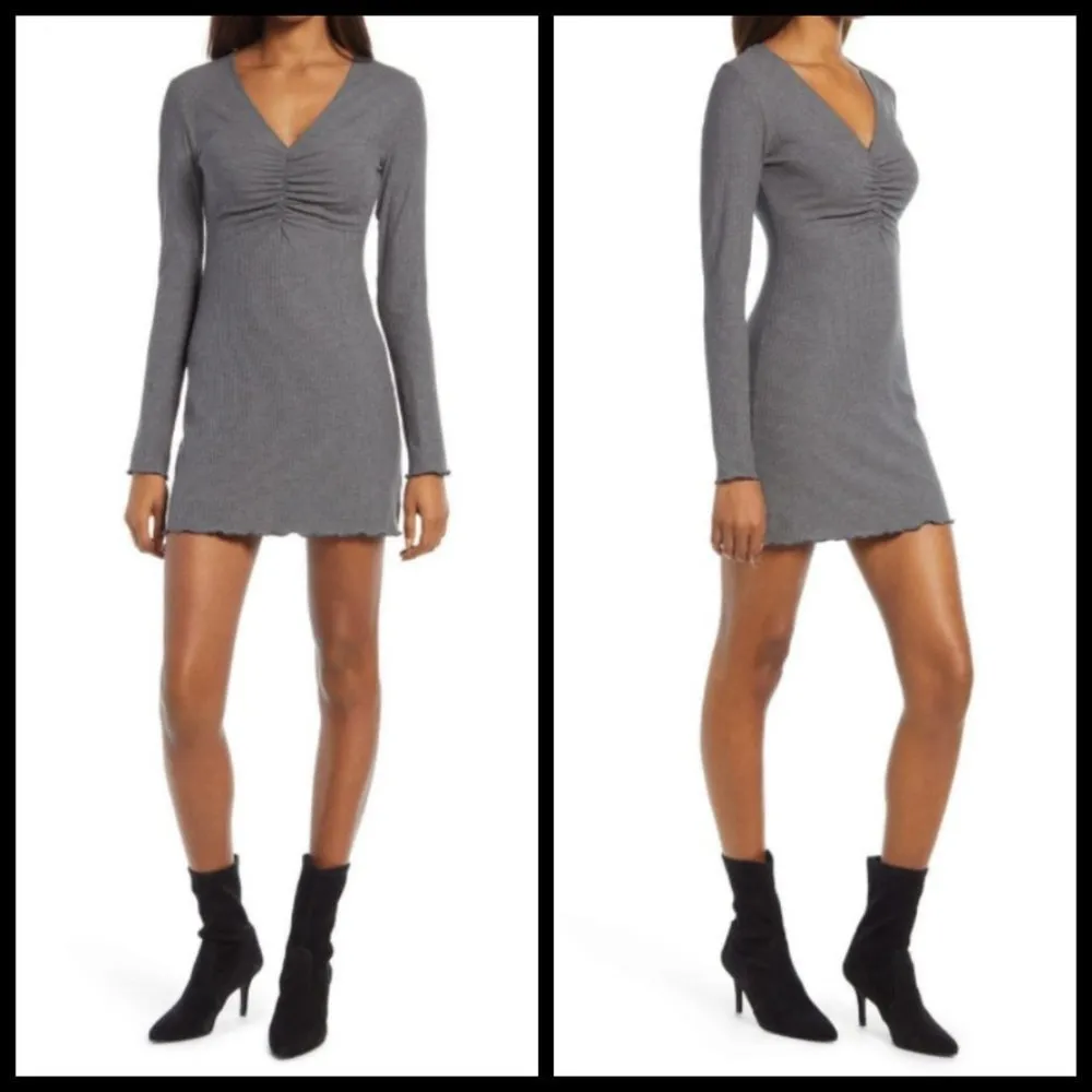 💕REFORMATION💕 Jennie Ribbed Long Sleeve Body-Con Mini Dress Gray 90s XL NWT - Image 6