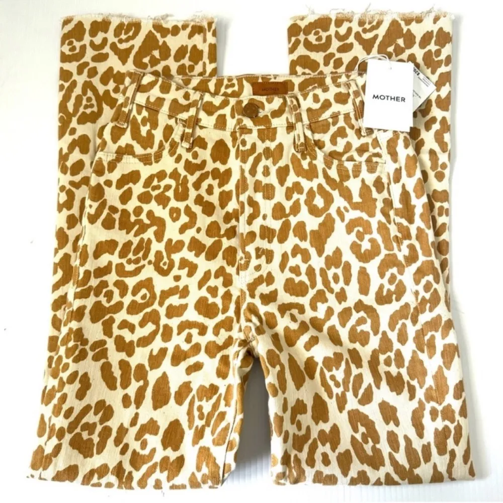 MOTHER The Hustler Ankle Fray Jeans In Prowl Size 25 Animal Print Yellow - Image 4