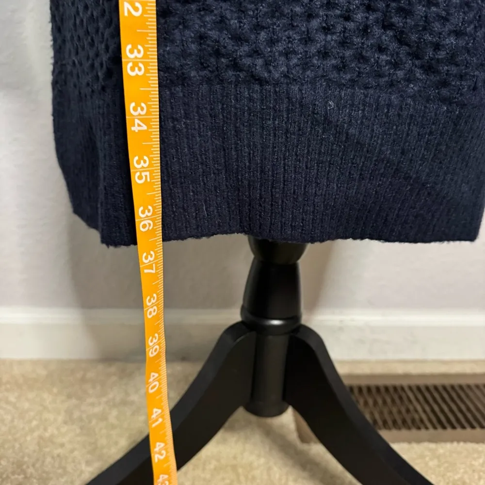 J Crew Cable Knit Ruffle Sleeve Navy Sweater Dress Size S Knee Length Preppy - Image 10