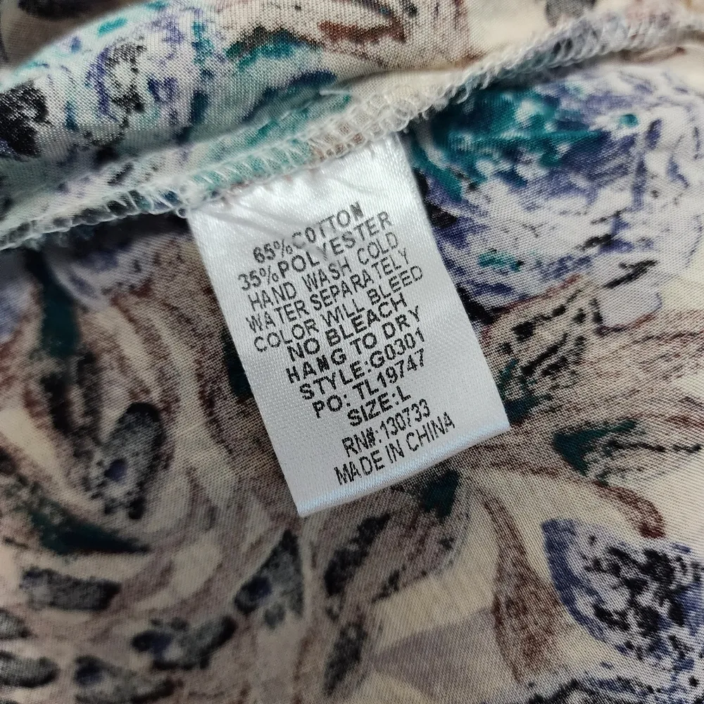 Umgee beige floral babydoll bell sleeve tunic mini dress size large - Image 7