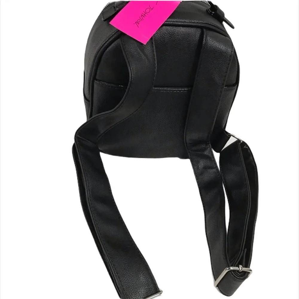 Betsey Johnson Striped Mini Backpack with Bow, Black, Pink, Green - Image 2