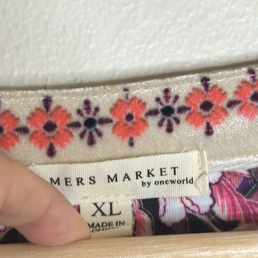 Farmers Market by One World Printed Knit Velvet Bib Bell Sleeve Top size XL - Image 6