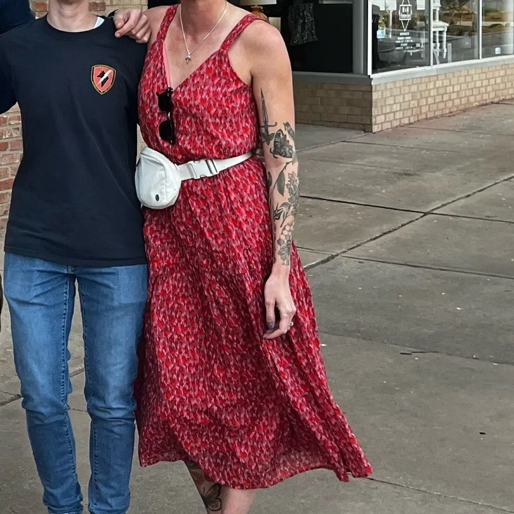 Joie Red Patterned Cotton Midi Dress - Image 7