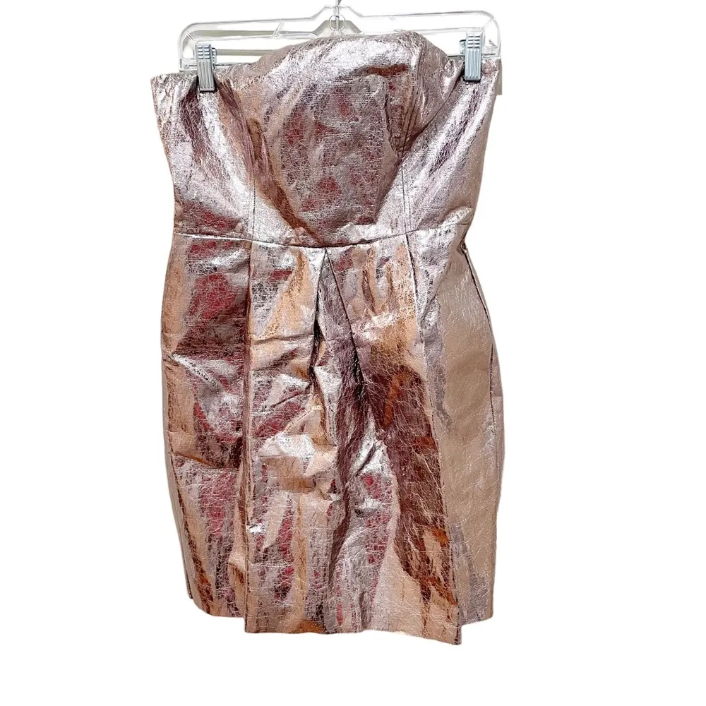 Lucca Couture Rose Gold Metallic Crinkle Dress Size Medium - Image 2