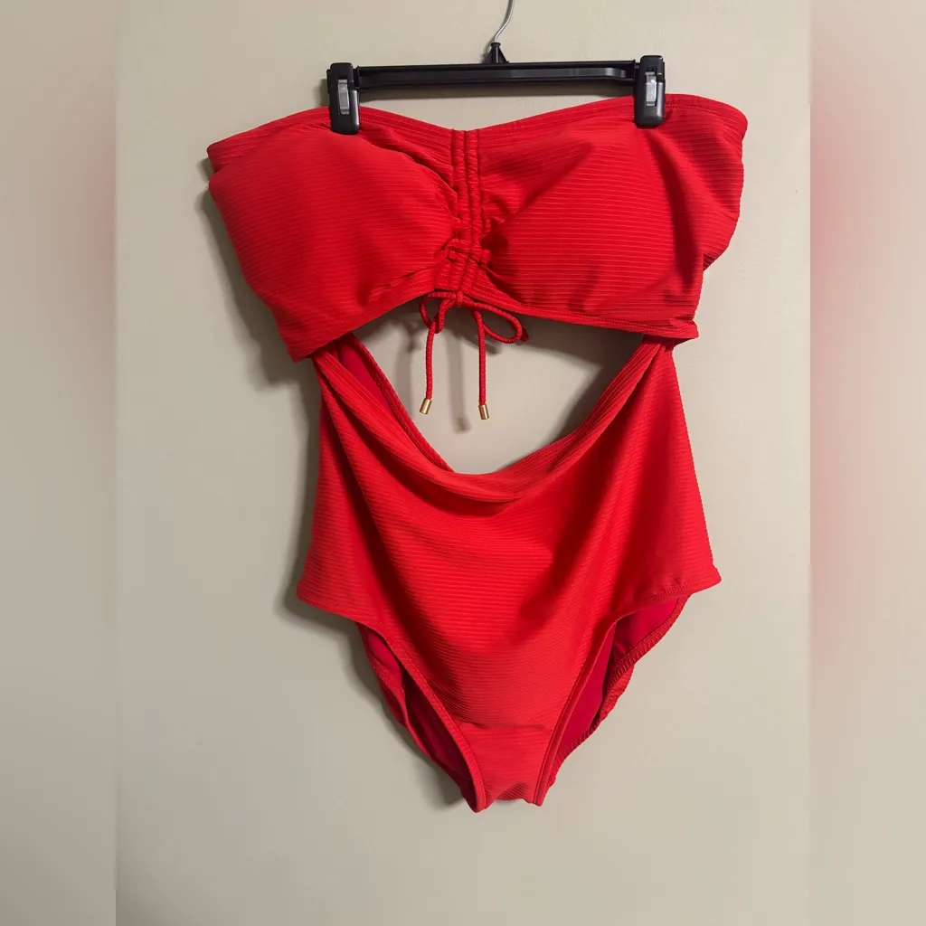 Time And Tru Plus Size One Piece Cutout Swim Suit Size 3X New Red 24W - Image 3