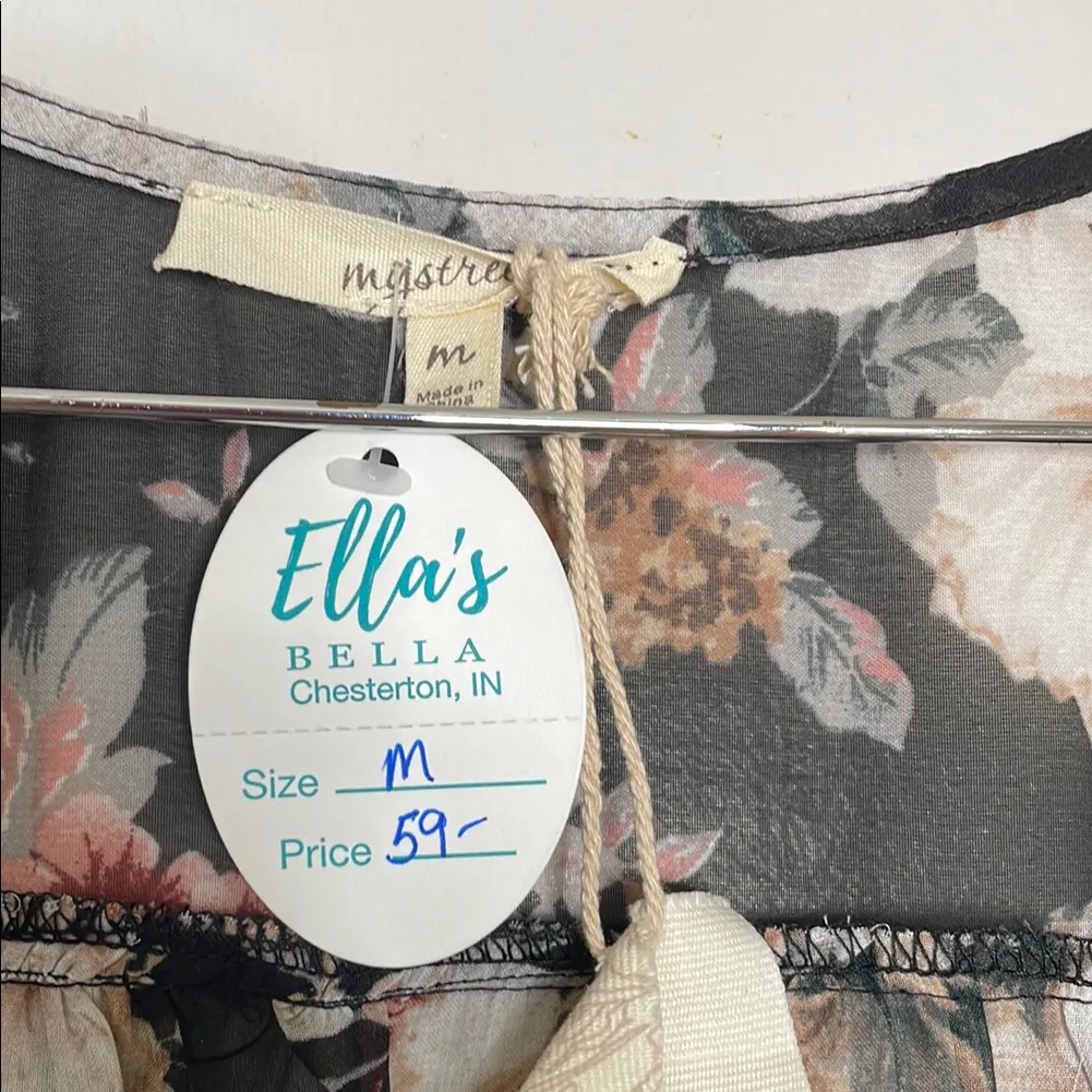 Mystree‎ Sheer Floral Lace Up Blouse - Image 2