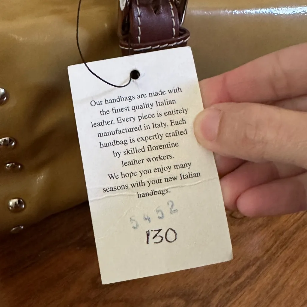 NWT Claudia Firenze Italian Leather Handbag | Yellow Burgundy | Studded Satchel Tan - Image 10