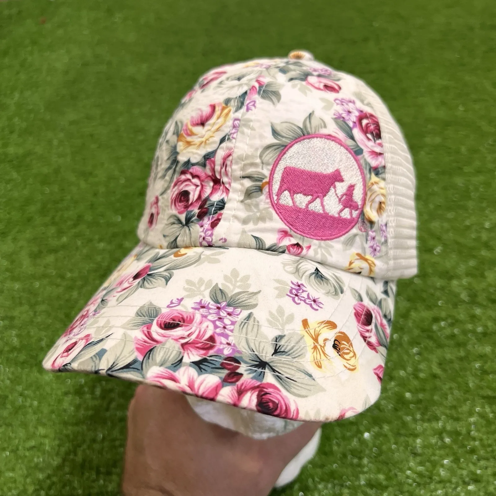 vintage blue bell ice cream Hat Pink Flowers Floral‎ trucker Brenham TX Cow - Image 2