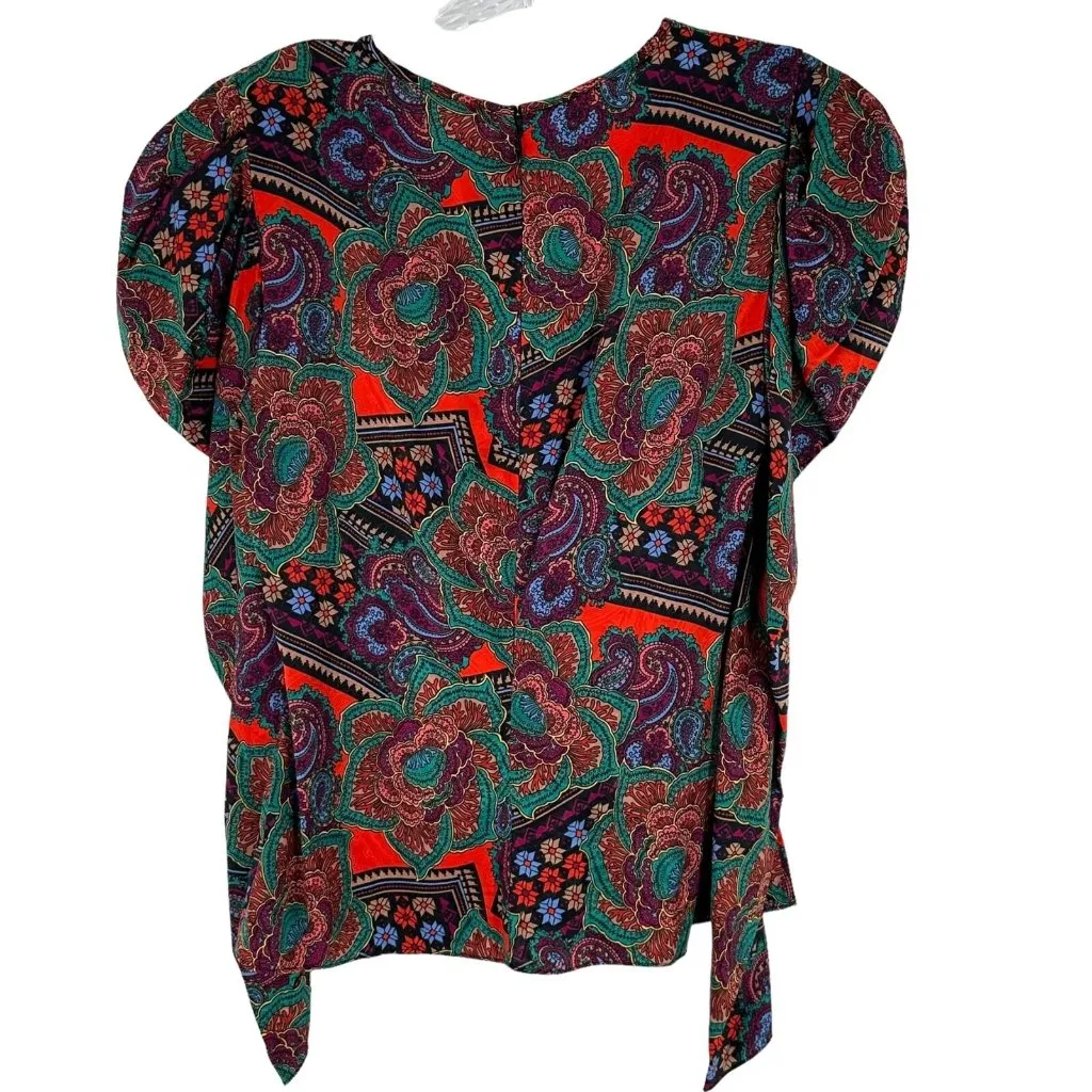 NWT Veronica Beard Simmons Paisley Floral Silk Blend Top Flame Red Multi Size 8 - Image 6