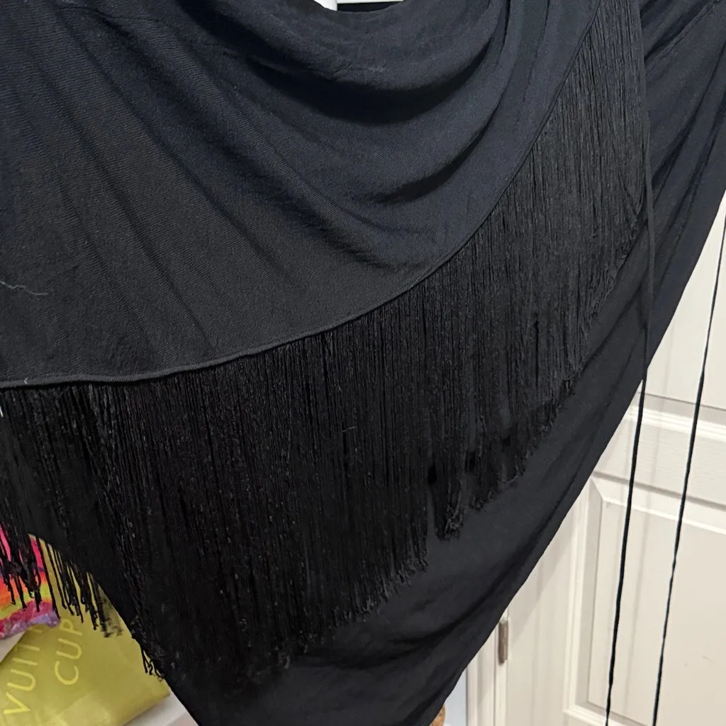 💖 Zara Knit Black Long Sleeve Fringe Wrap Maxi Dress - Image 3
