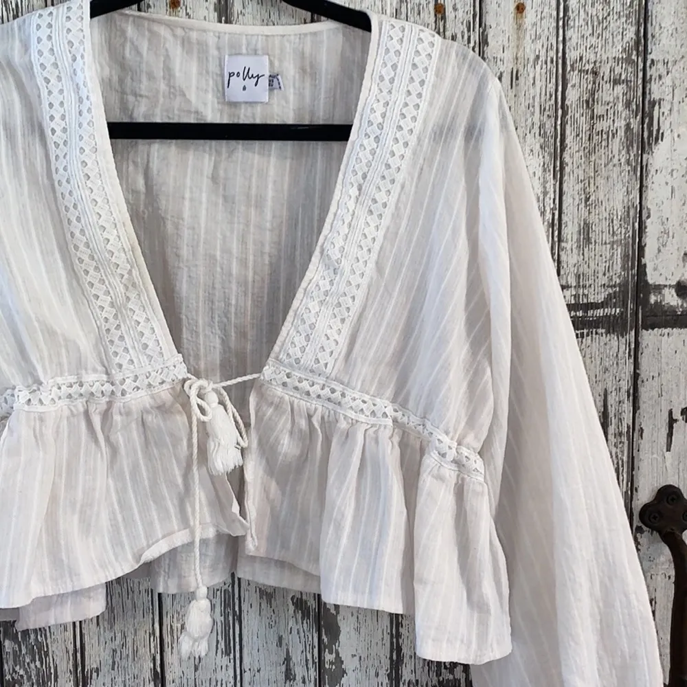 Princess Polly white boho tie front crochet cardigan - Image 2