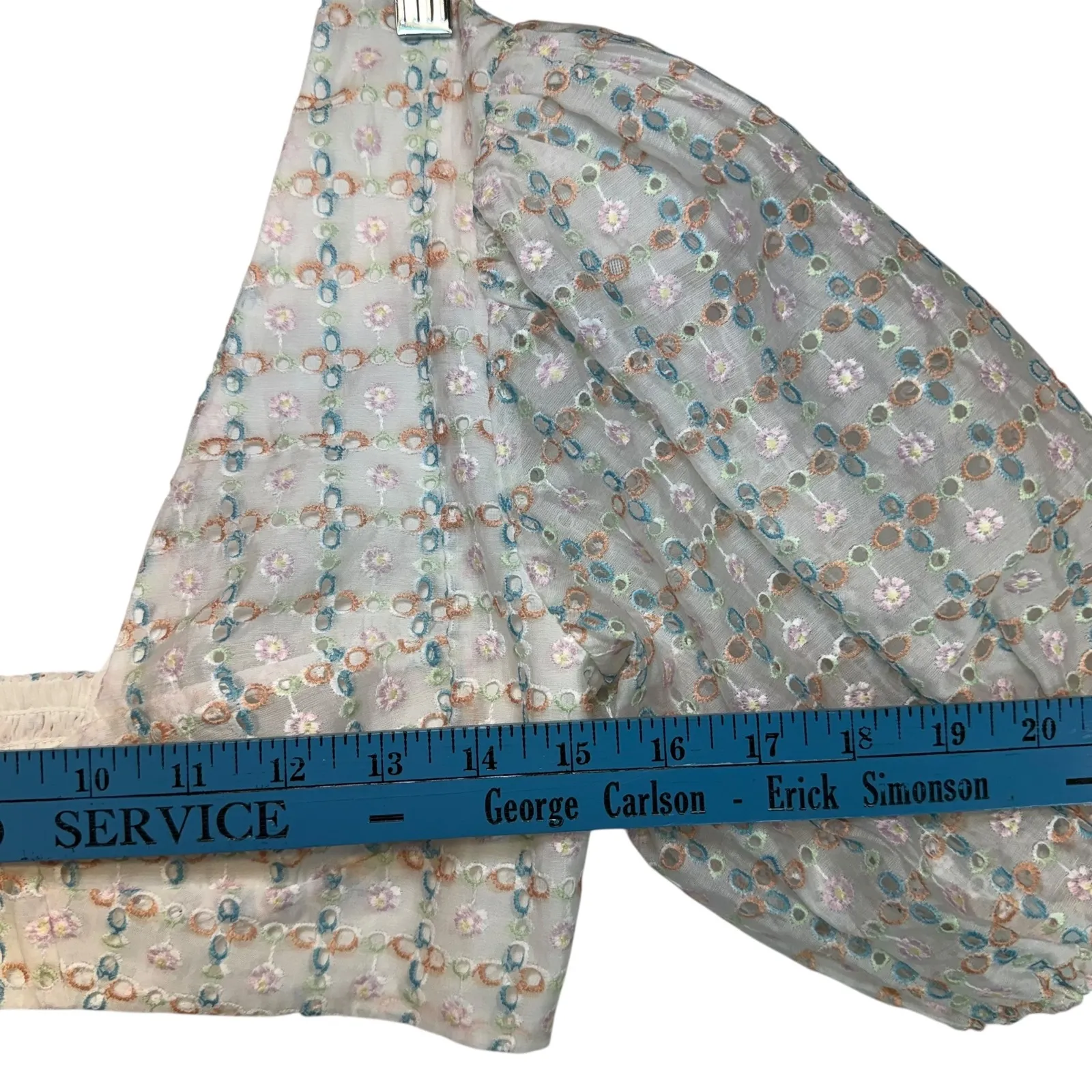 For Love & Lemons Textured Puff Sleeve Cropped V Neck Top Boho Fun Whimsical S White - Image 7