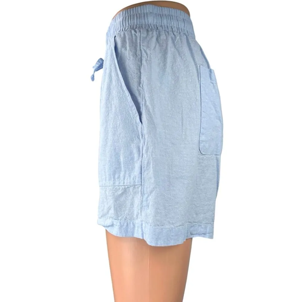 Saks Fifth Avenue Blue Linen High Waist Elastic Waist Pockets Sweat Shorts Sz M - Image 2