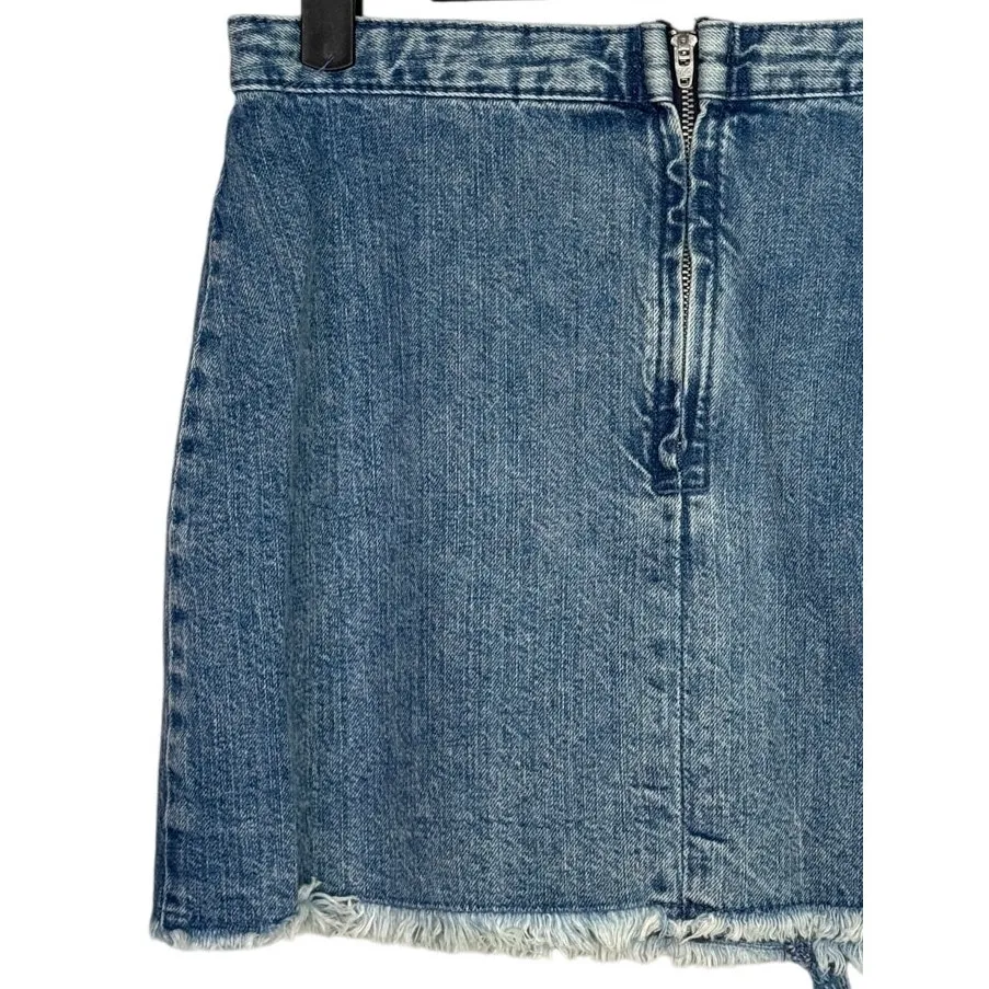 Zara Frayed Distressed Raw Hem Denim Mini Jean Skirt Zip Up Lightweight XS Blue - Image 7