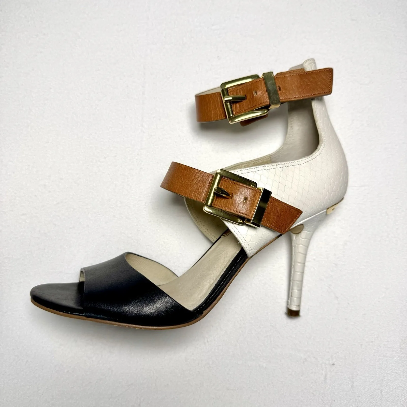 Michael Kors Adrianna Ankle Strap Color Block Buckle Peeptoe Heels Size 7M - Image 6