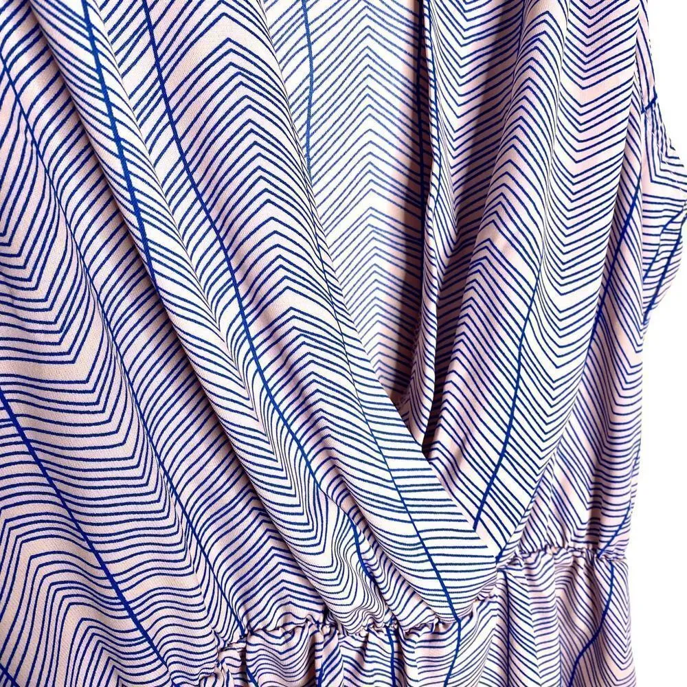 Poema Sleeveless Deep V-Neck Peplum Blouse Tank Top Pink Blue Small Striped - Image 5