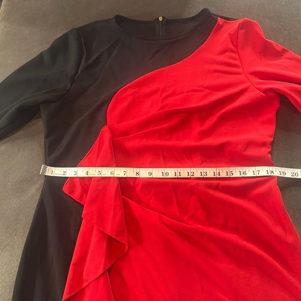 Womens Black & Red Asymmetrical Ruffled Front Midi Dress 3/4 Sleeve Size 3XL NEW - Image 6