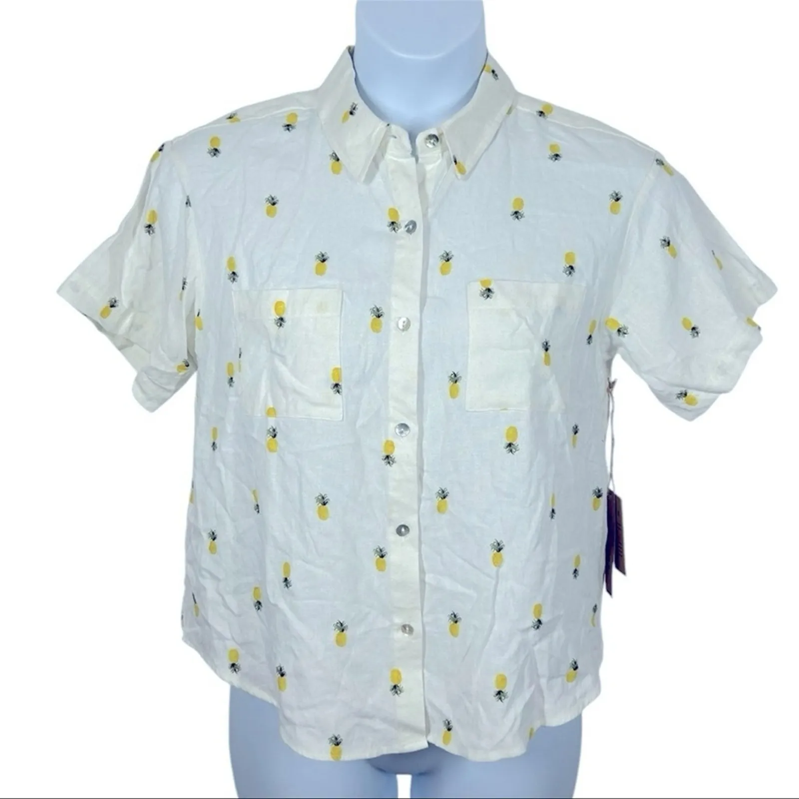Rae Dunn Pineapple Linen Button-Down Shirt NWT Size Large - Image 3