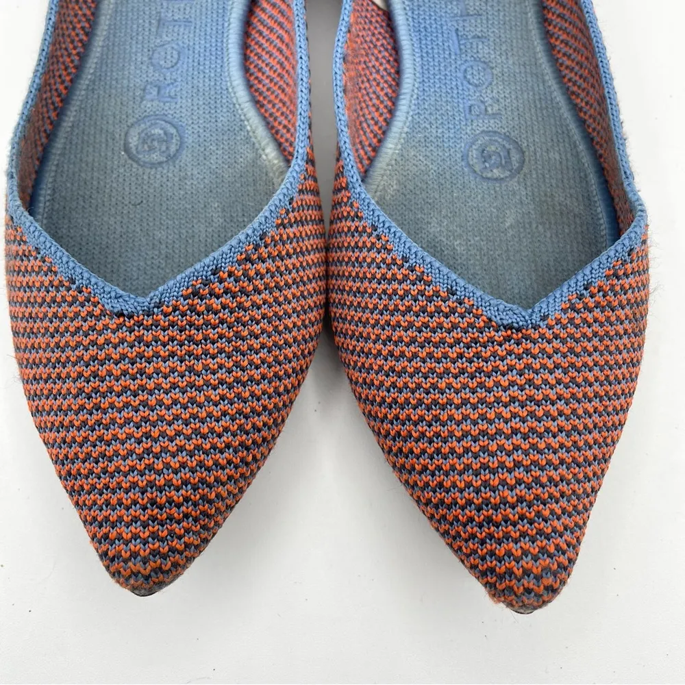 Rothy’s The Point Flat Tangerine Tripe Stitch Blue Orange Woven Ballet Retired 5 - Image 9